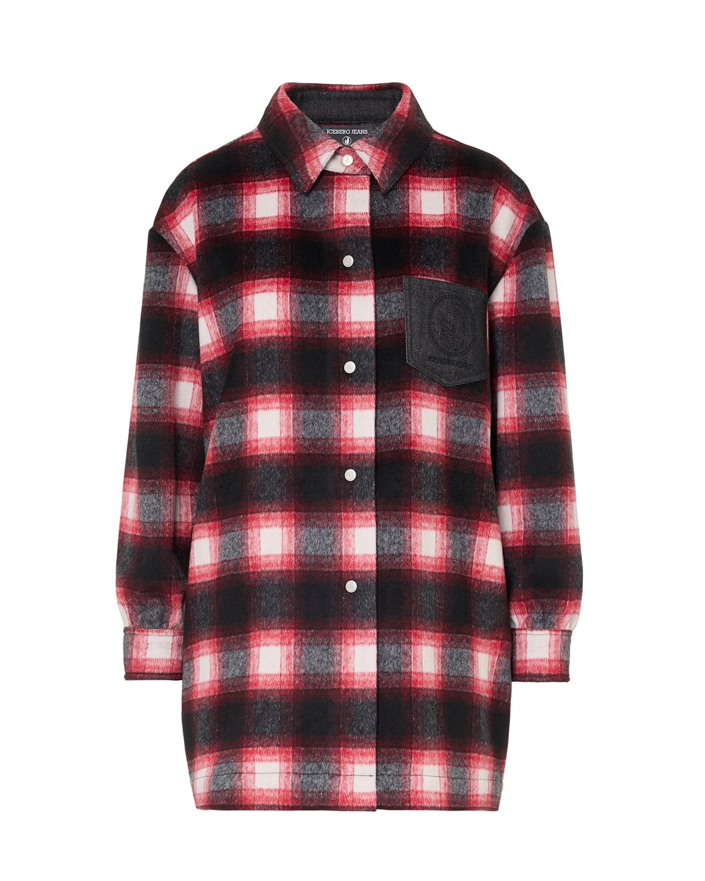 Rot-schwarz kariertes Overshirt mit Denim-Details und Iceberg-Logo-Knöpfen - Iceberg Jeans | Iceberg - Official Website