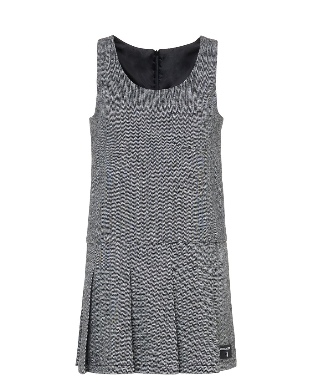 Sleeveless mini dress in black and white striped herringbone wool blend - DRESSES AND SKIRTS | Iceberg - Official Website