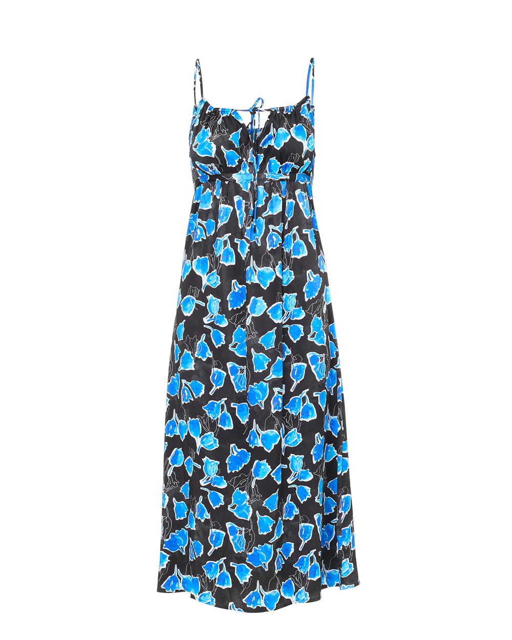 Long-fit slip dress in black and blue patterned viscose twill - carosello iceberg jeans woman | Iceberg - Official Website
