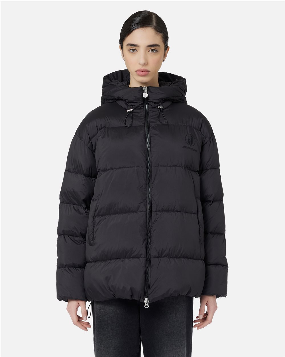 Black midi-fit jacket in peach-touch polyester - OUTERWEAR | Iceberg - Official Website