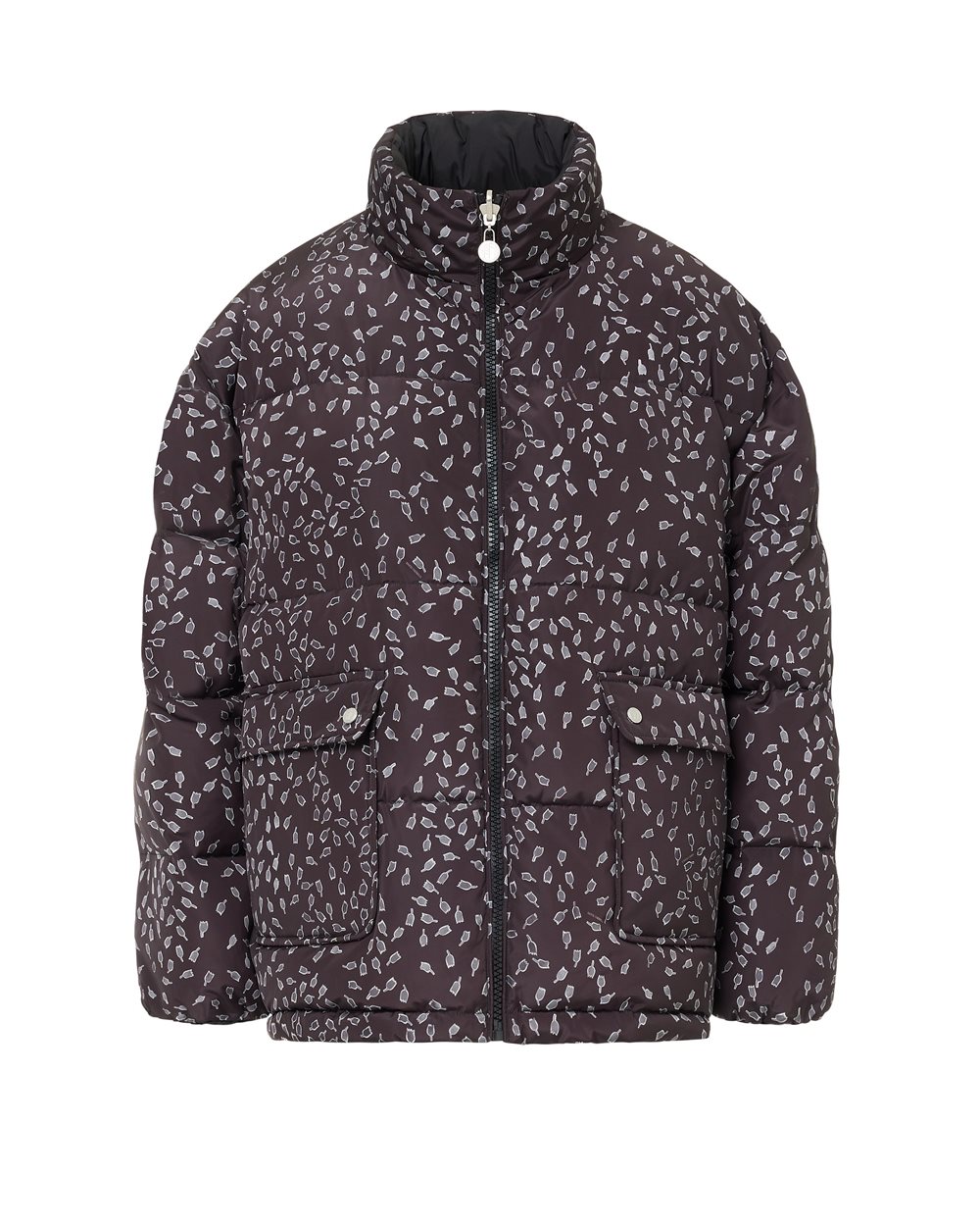 Reversible midi-fit jacket with microtulip print on a black background - Woman | Iceberg - Official Website