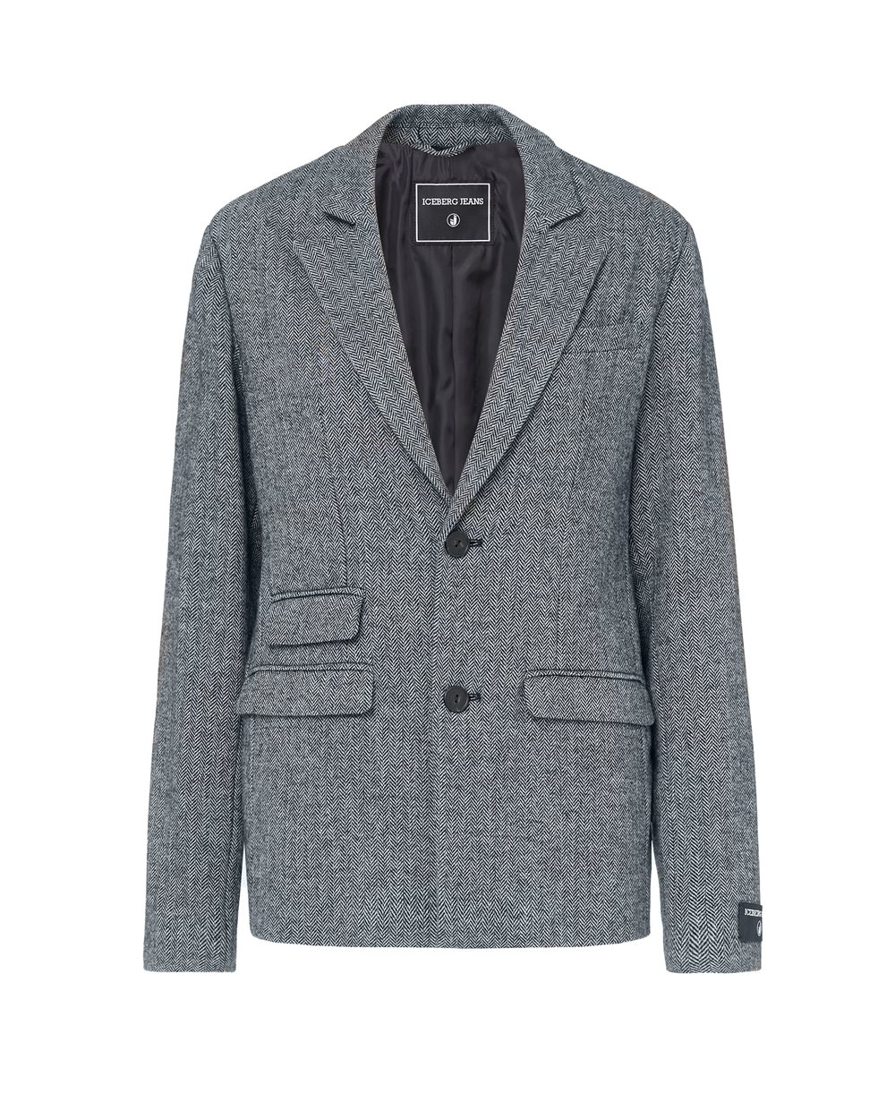 Single-breasted jacket in wool blend herringbone with black and white stripes - per abilitare | Iceberg - Official Website