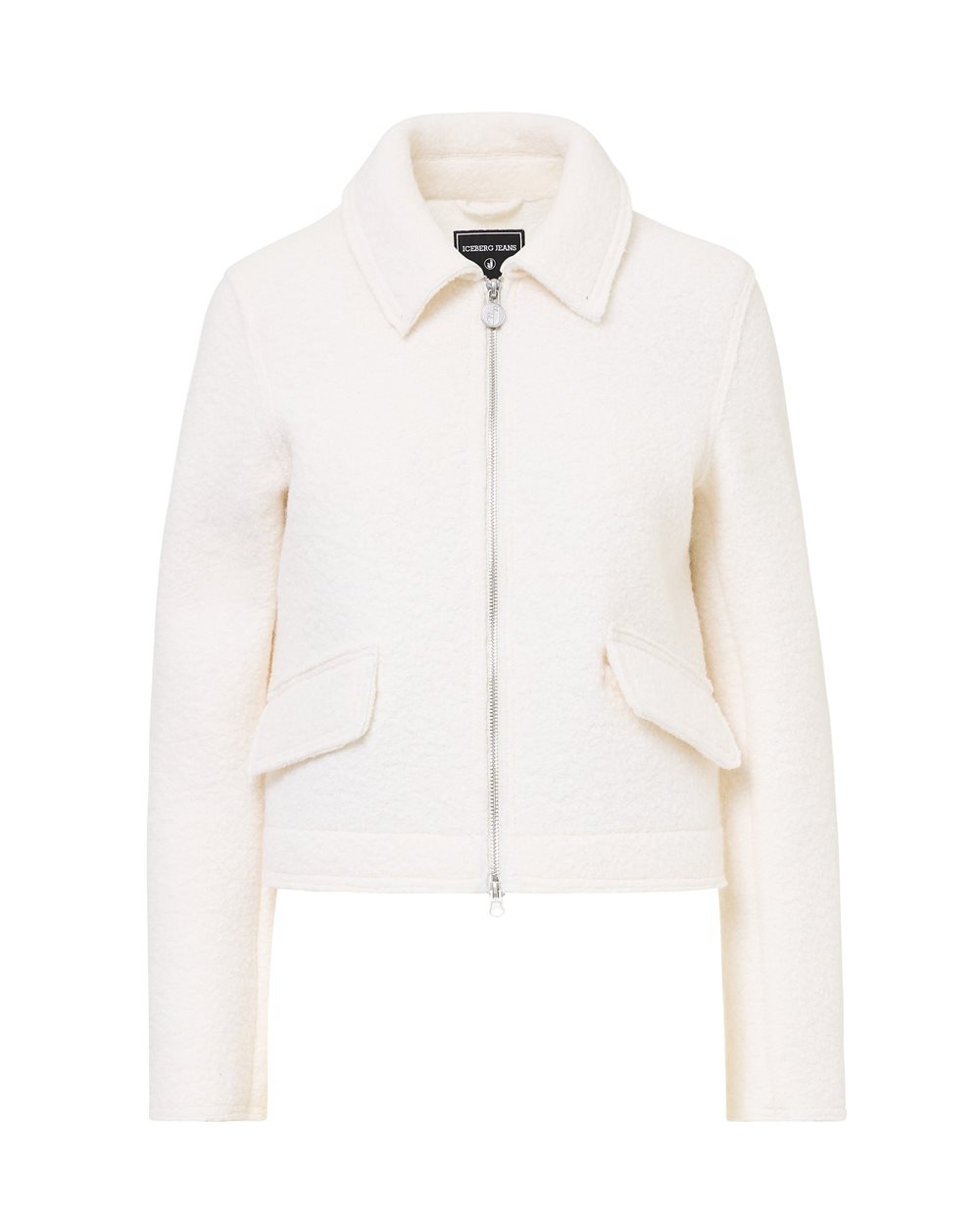 Unlined jacket in ivory bouclé cloth with logo details - Woman | Iceberg - Official Website