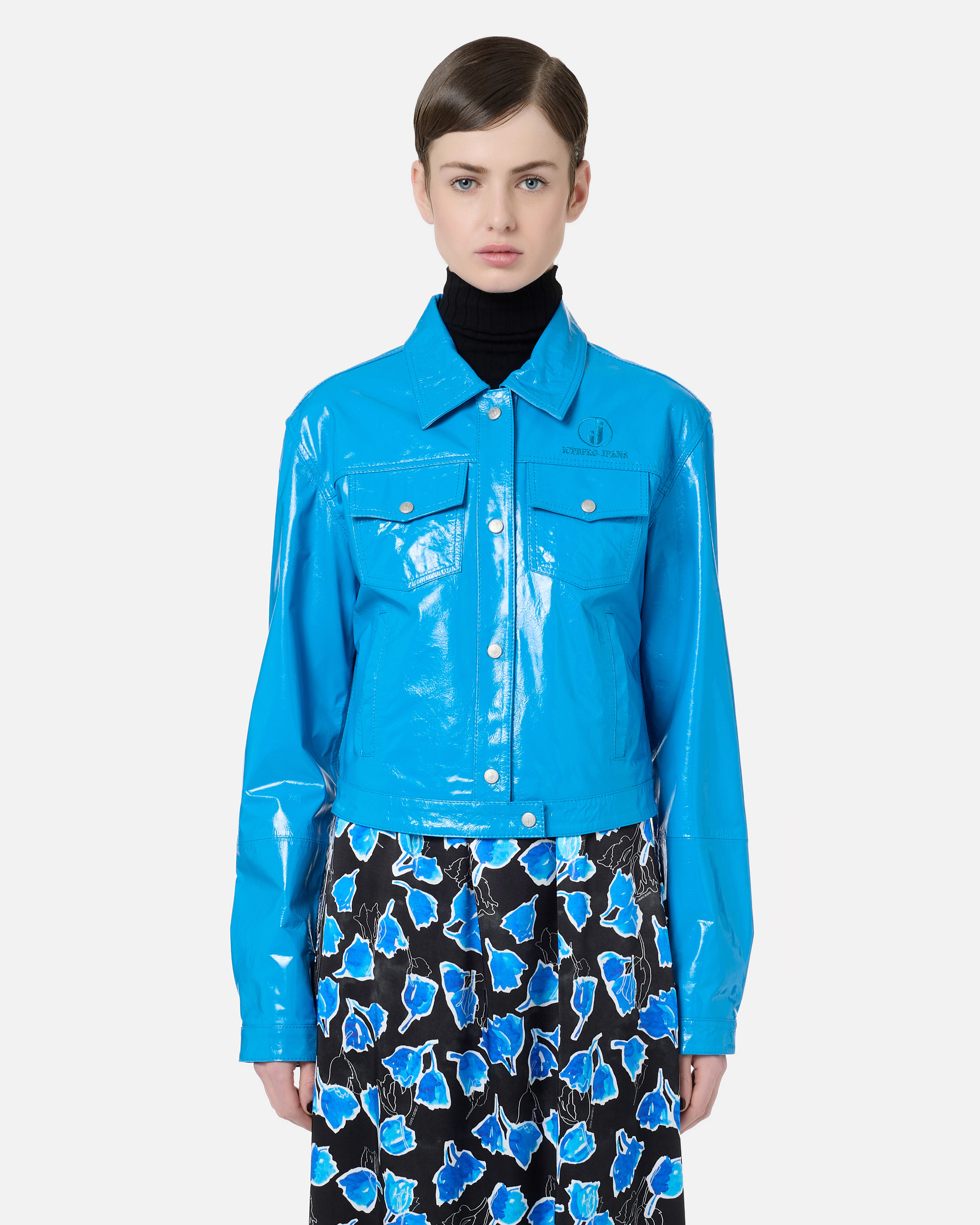 5-pocket jacket in bluette patent leather effect lambskin - Iceberg Jeans | Iceberg - Official Website