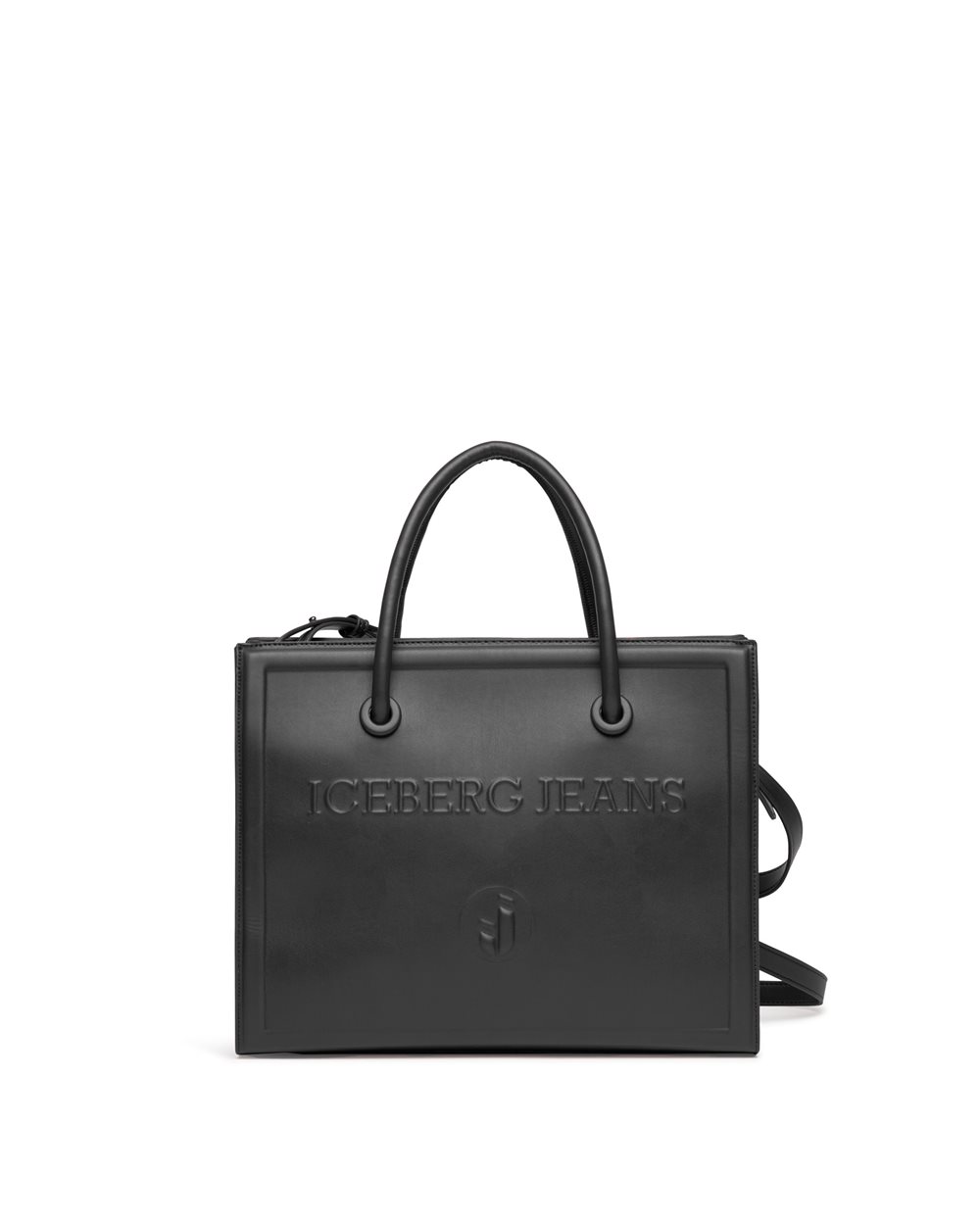 Black faux leather tote bag with Iceberg logo print - per abilitare | Iceberg - Official Website