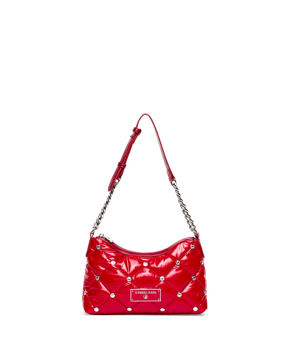 Red quilted nylon mini hobo bag with silver chain - Woman | Iceberg - Official Website