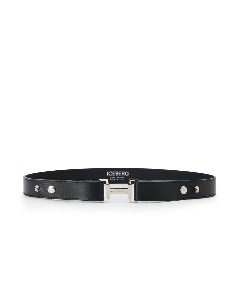 Cintura in nappa nera con fibbia logo I in metallo - Borse e Cinture | Iceberg - Official Website