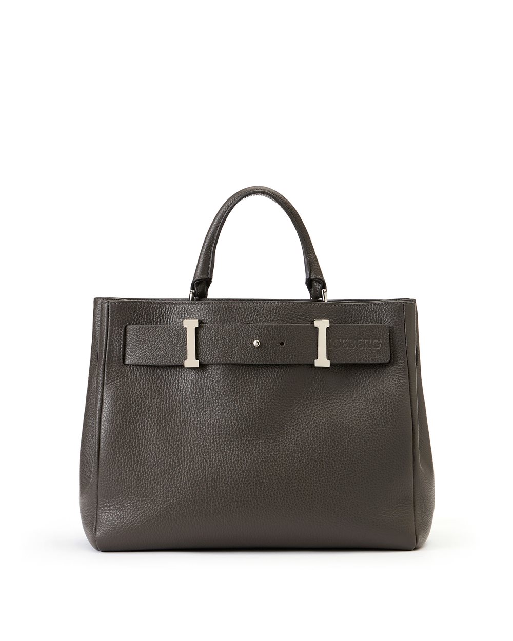 Maxi shopper in pelle prince grigio scuro con fibbie logo e dettaglio logo iceberg debossed - Borse e Cinture | Iceberg - Official Website