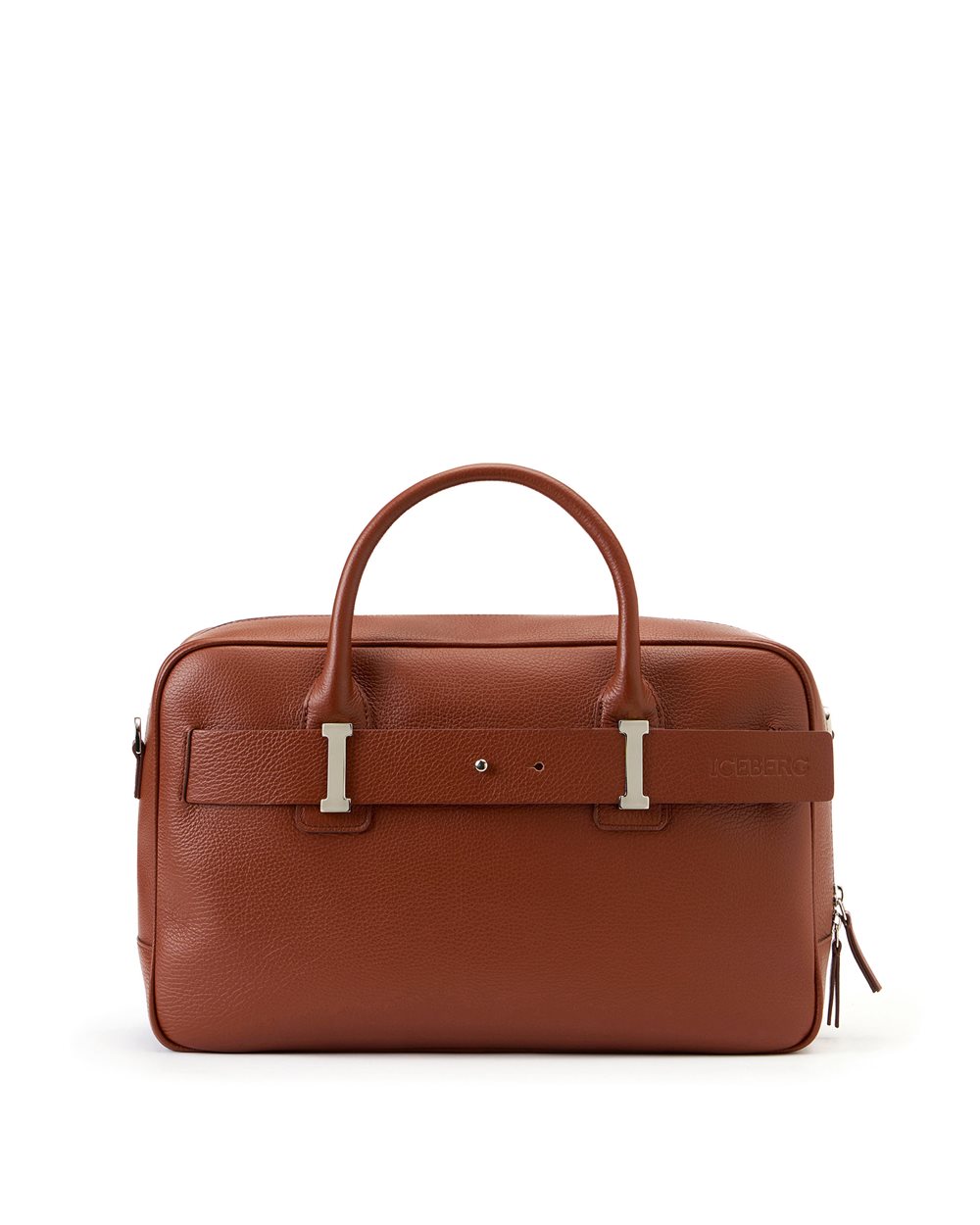 Borsa a tracolla in pelle prince nocciola con fibbie logo e dettaglio logo iceberg debossed - Borse e Cinture | Iceberg - Official Website