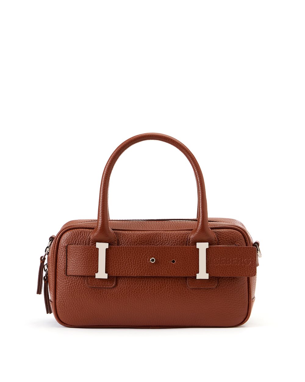 Borsa a tracolla in pelle Prince nocciola con fibbie logo I e logo Iceberg debossed - Borse e Cinture | Iceberg - Official Website