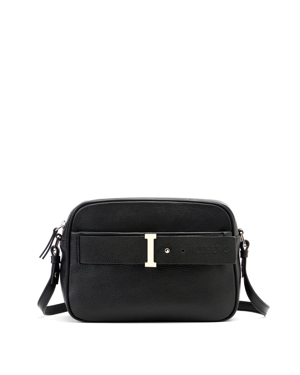 Borsa a tracolla in pelle Prince nera con fibbie logo I e logo Iceberg debossed - Borse e Cinture | Iceberg - Official Website
