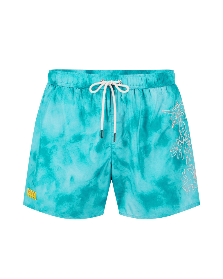 Turquoise pattern swim trunks with contrasting logo - Man | Iceberg - Official Website
