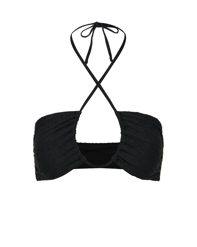 Black bandeau swim top with customizable neckline and allover Iceberg logo - Beachwear | Iceberg - Official Website