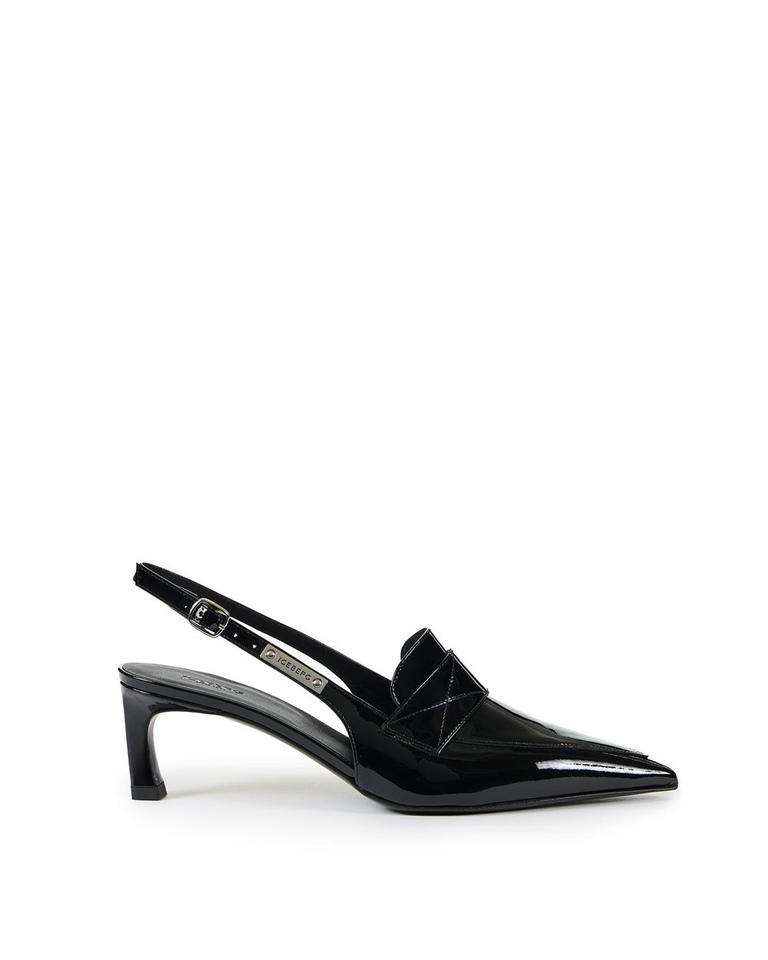 Black Patent Pointed Toe Slingback with Moccasin Neckline and Kitten Heel - Shoes & sneakers | Iceberg - Official Website