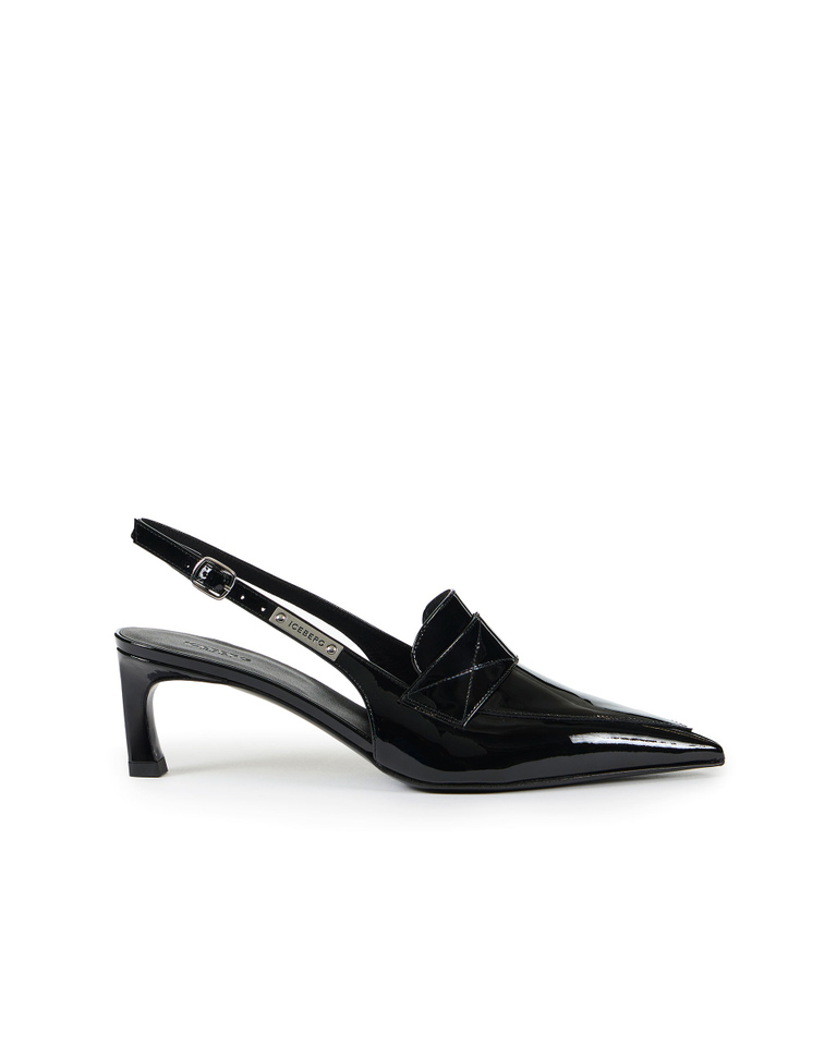 Slingback nera di vernice a punta con accollatura stile mocassino e tacco kitten - Scarpe & sneakers | Iceberg - Official Website