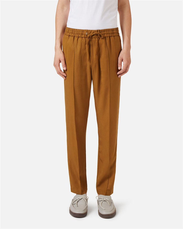Comfort fit trousers in Tencel in oil colour with contrasting stripes - Trousers | Iceberg - Official Website
