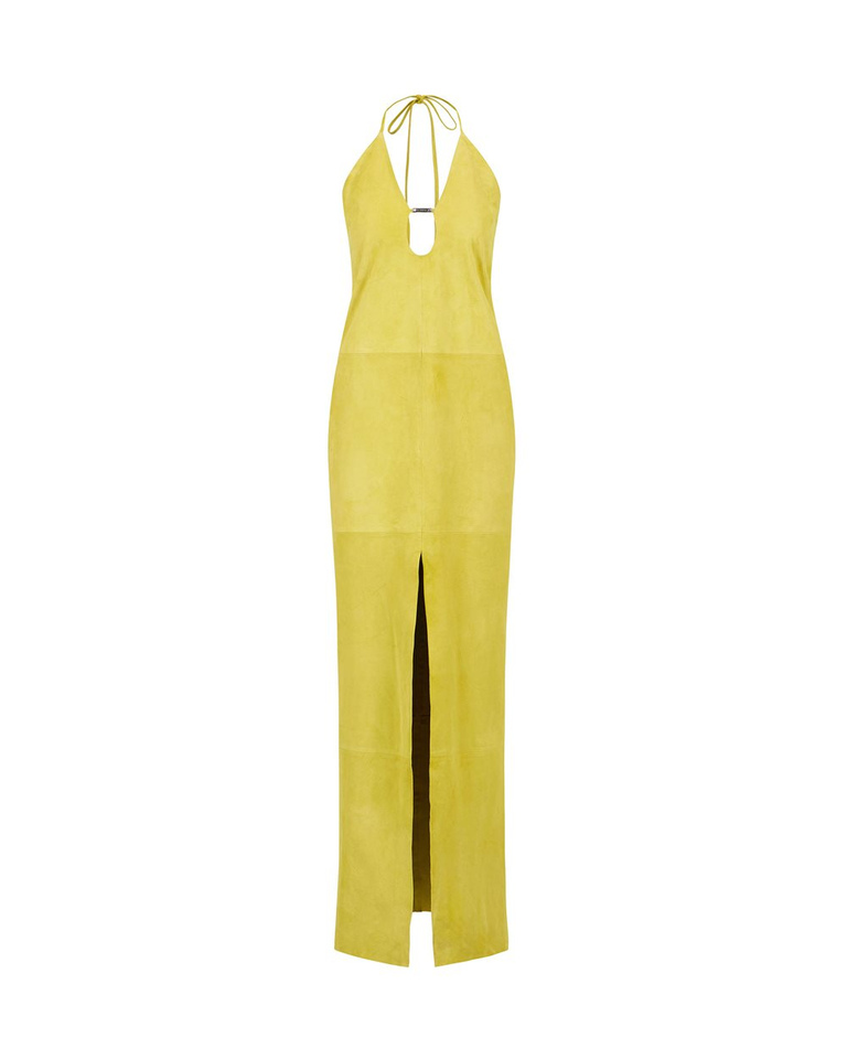 Lime Yellow Suede Long Dress - Fashion Show Woman | Iceberg - Official Website