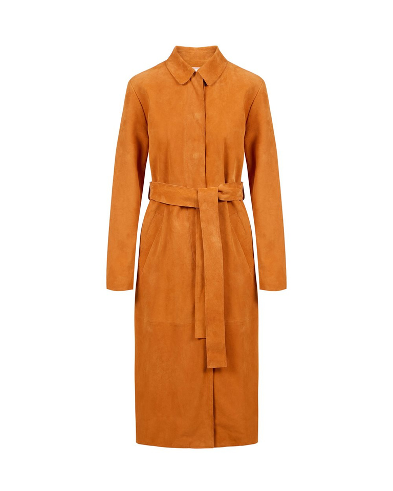 Comfort Fit Coat in Intense Orange Suede - Fashion Show Woman | Iceberg - Official Website