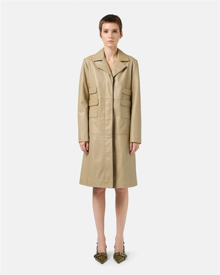 Cappotto Regular Fit in Pelle Color Fango - Capispalla | Iceberg - Official Website