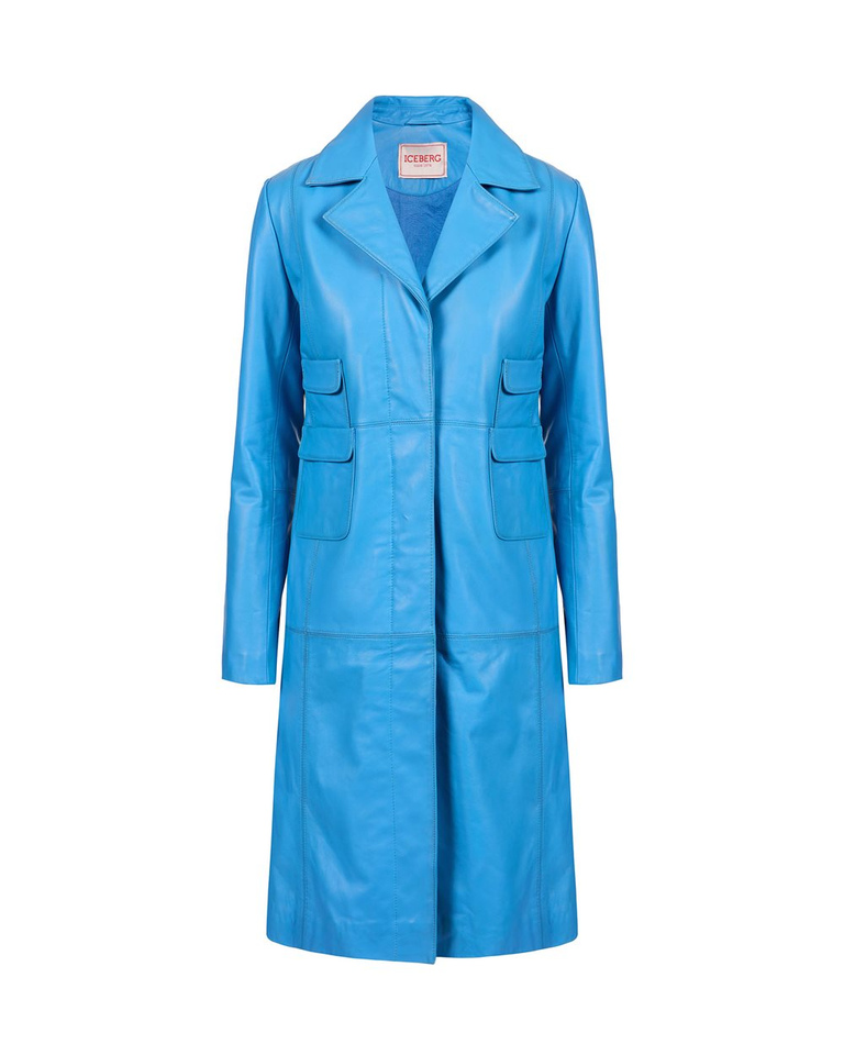 Cappotto Regular Fit in Pelle blu cobalto - Capispalla | Iceberg - Official Website
