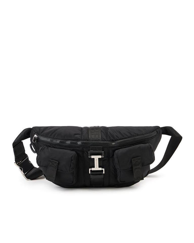 Weiche schwarze Bauchtasche aus Nylon mit individuell gestalteten Bändern und Schnalle mit Iceberg-L - Herren | Iceberg - Official Website