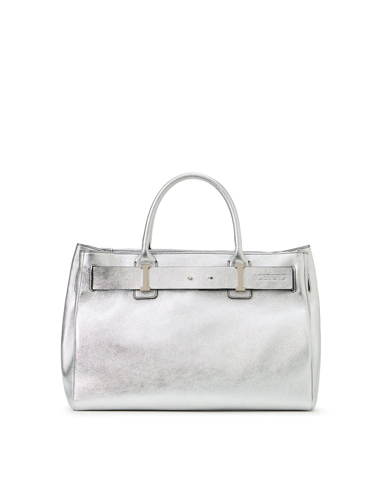 Shopper Bag in Silver Laminated Leather - Bags & Belt | Iceberg - Official Website