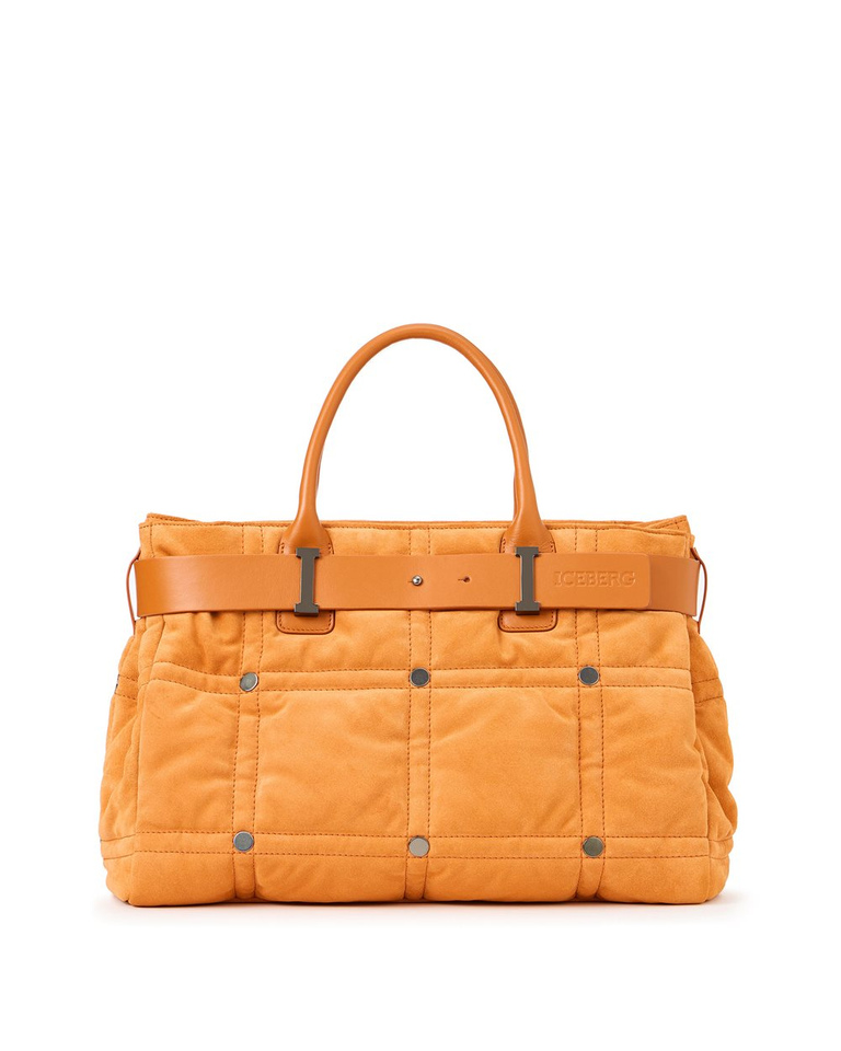 Intense Orange Suede Shopper Bag with Checkerboard Embroidery - Bags & Belt | Iceberg - Official Website