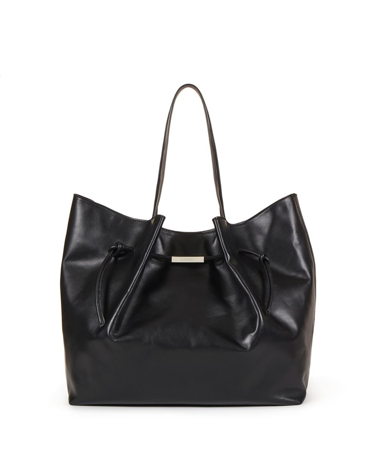 Shopper Bag in Suede nera con Ricamo a Scacchiera - Borse e Cinture | Iceberg - Official Website