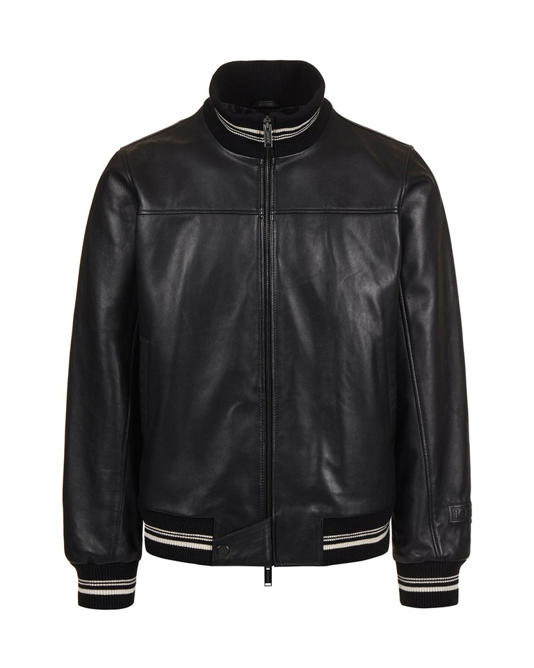 Schwarze Bomberjacke aus Leder mit gesticktem Iceberg-Logo - Jacken und Mäntel | Iceberg - Official Website