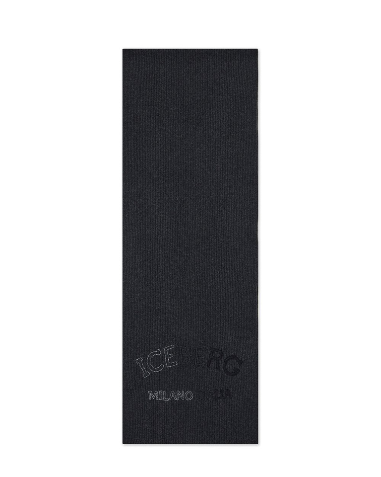 Melange grey scarf in corn stitch with embroidery - Man | Iceberg - Official Website