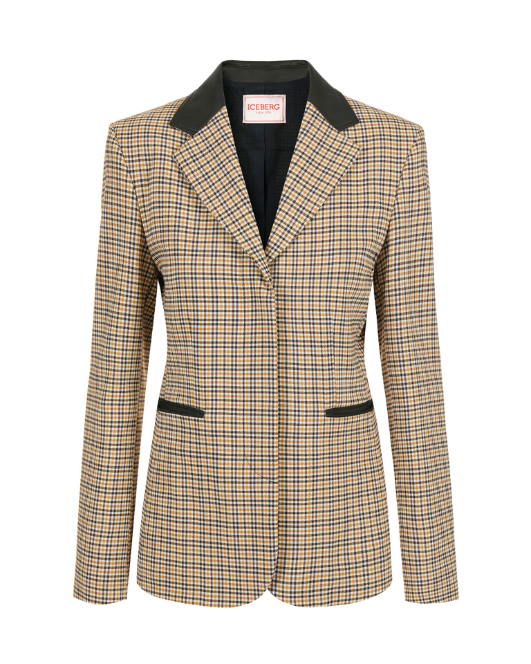 Single-breasted camel and brown check jacket with Iceberg logo - Clothing | Iceberg - Official Website