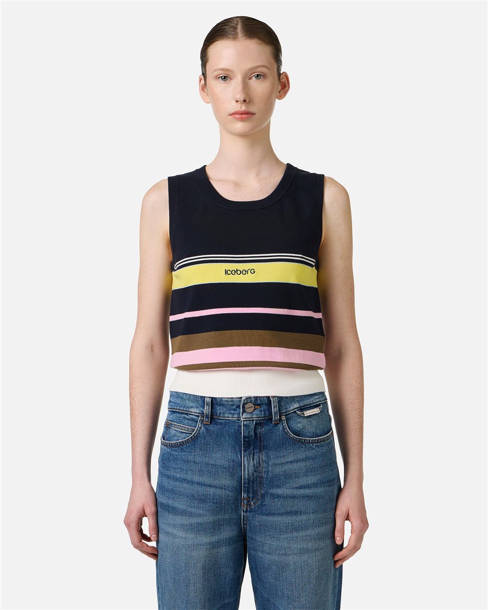 Multicolored polo shirt in stretch cotton with contrasting stripes - New in | Iceberg - Official Website