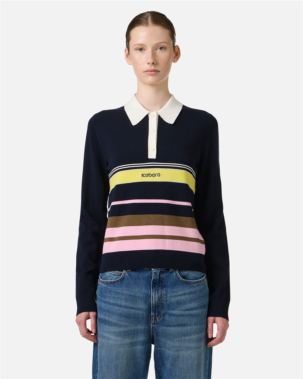 Multicolor polo shirt in stretch cotton with contrasting stripes - New in | Iceberg - Official Website
