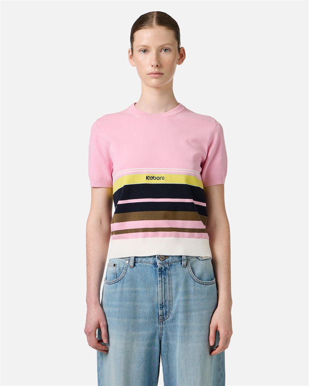 Patterned crew neck T-shirt in stretch cotton - New in | Iceberg - Official Website
