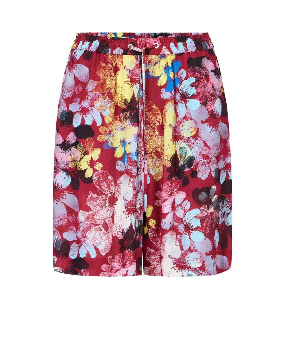 Comfort fit patterned Bermuda shorts on a red background, made from viscose - New in | Iceberg - Official Website