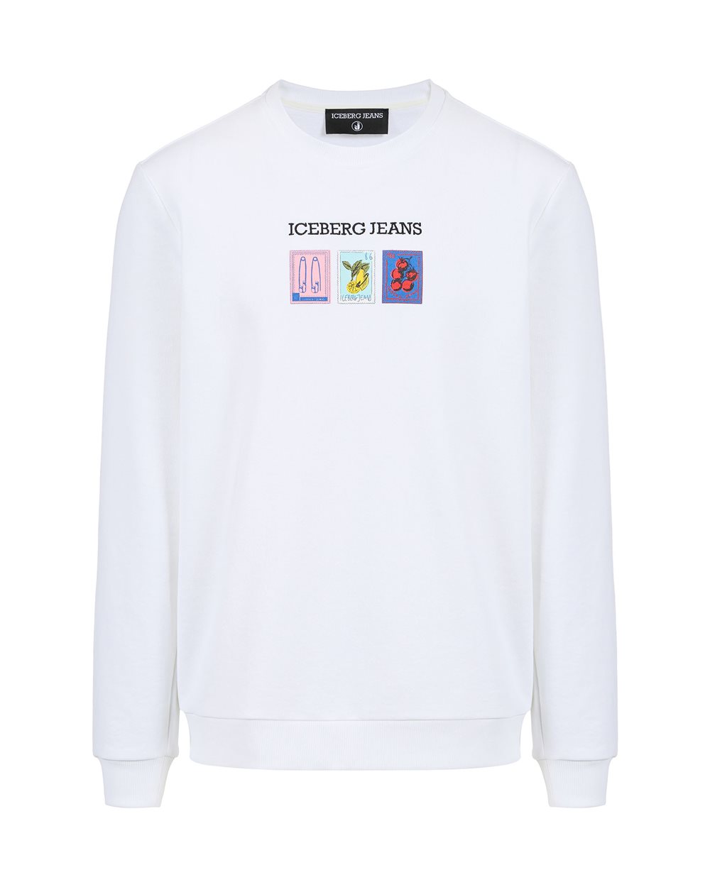 Relaxed fit optic white cotton crew neck sweatshirt in non-brushed fabric - PREVIEW | Iceberg - Official Website
