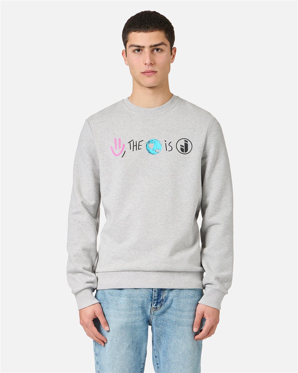 Regular fit light gray melange cotton crew neck sweater - PREVIEW | Iceberg - Official Website
