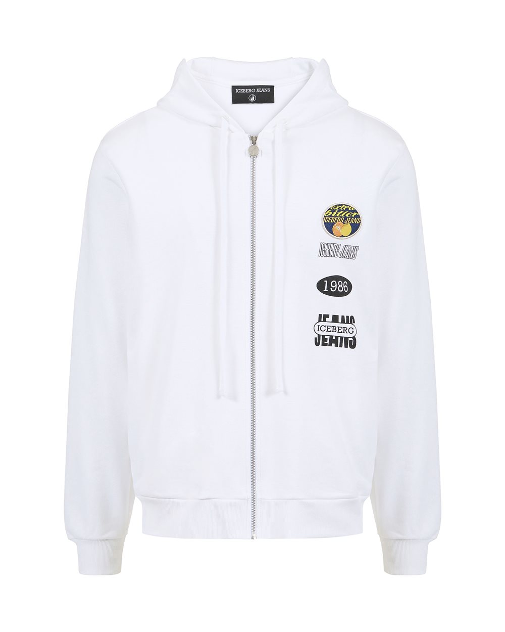 Regular fit optic white cotton sweatshirt with hood - PREVIEW | Iceberg - Official Website