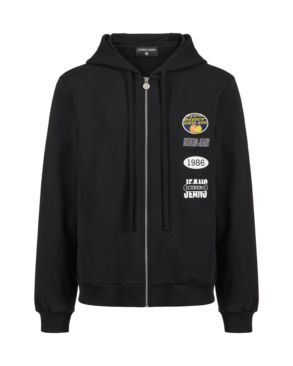 Regular fit black cotton sweatshirt with hood - PREVIEW | Iceberg - Official Website