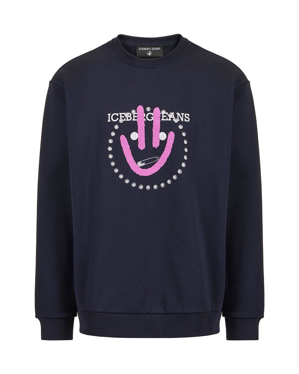 Chill fit navy blue cotton sweatshirt with logo and smile - PREVIEW | Iceberg - Official Website