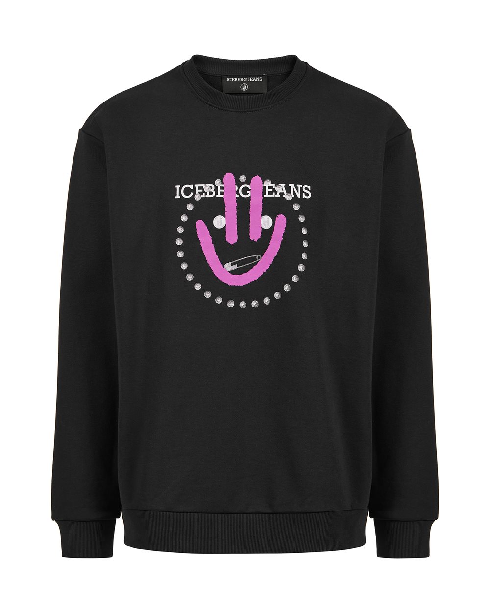 Chill fit black cotton sweatshirt with logo and smile - PREVIEW | Iceberg - Official Website