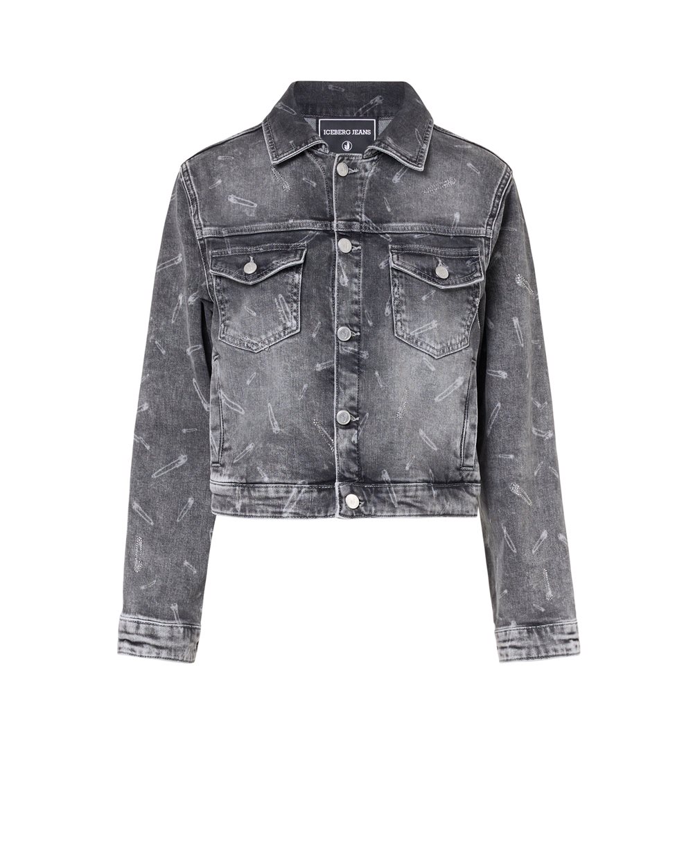 Indigo, comfort fit jacket in jacquard denim with a floral motif