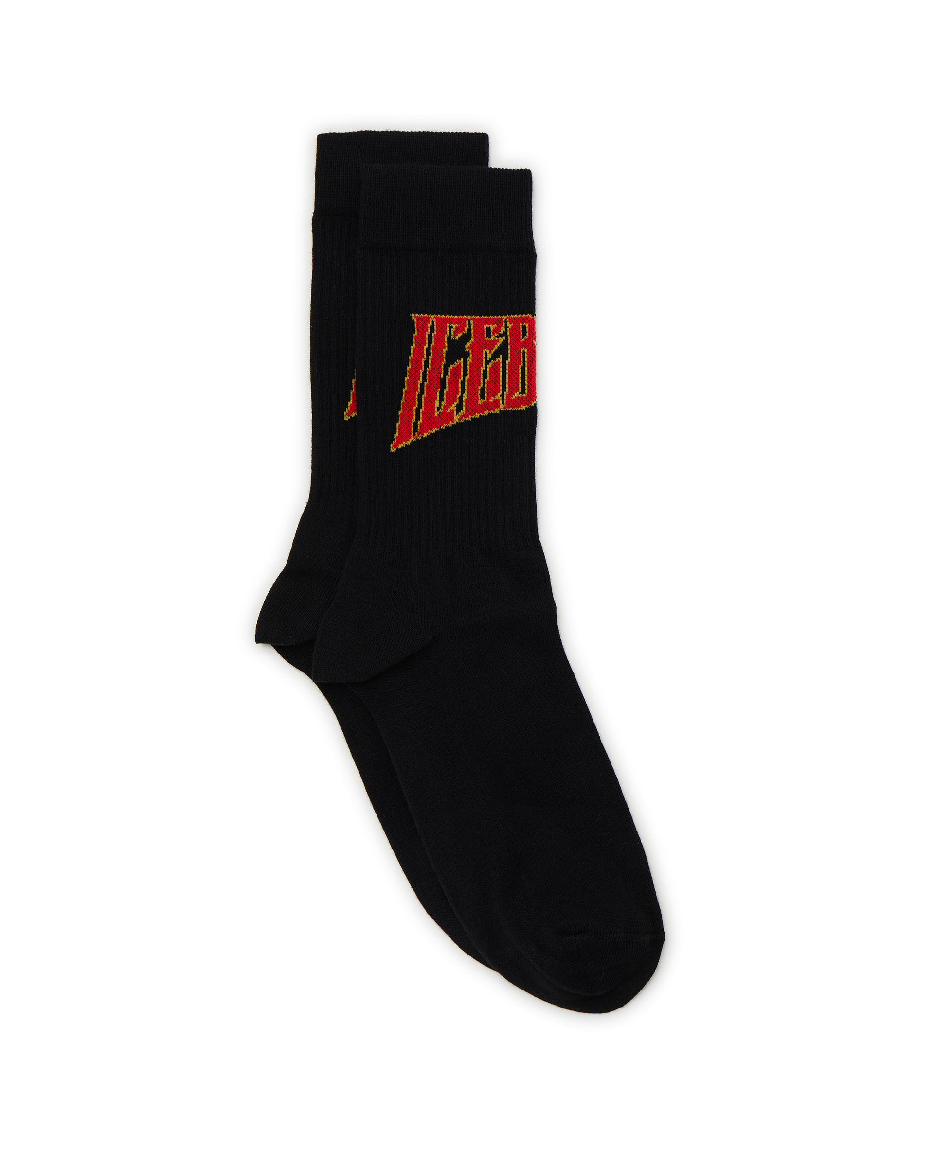 Men's black stretch cotton socks with contrasting logo | Iceberg