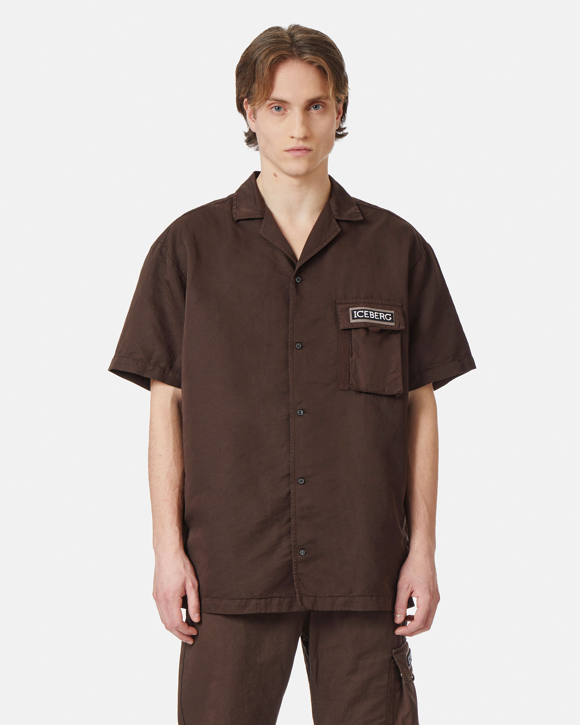 Institutional logo brown short-sleeved shirt | Iceberg