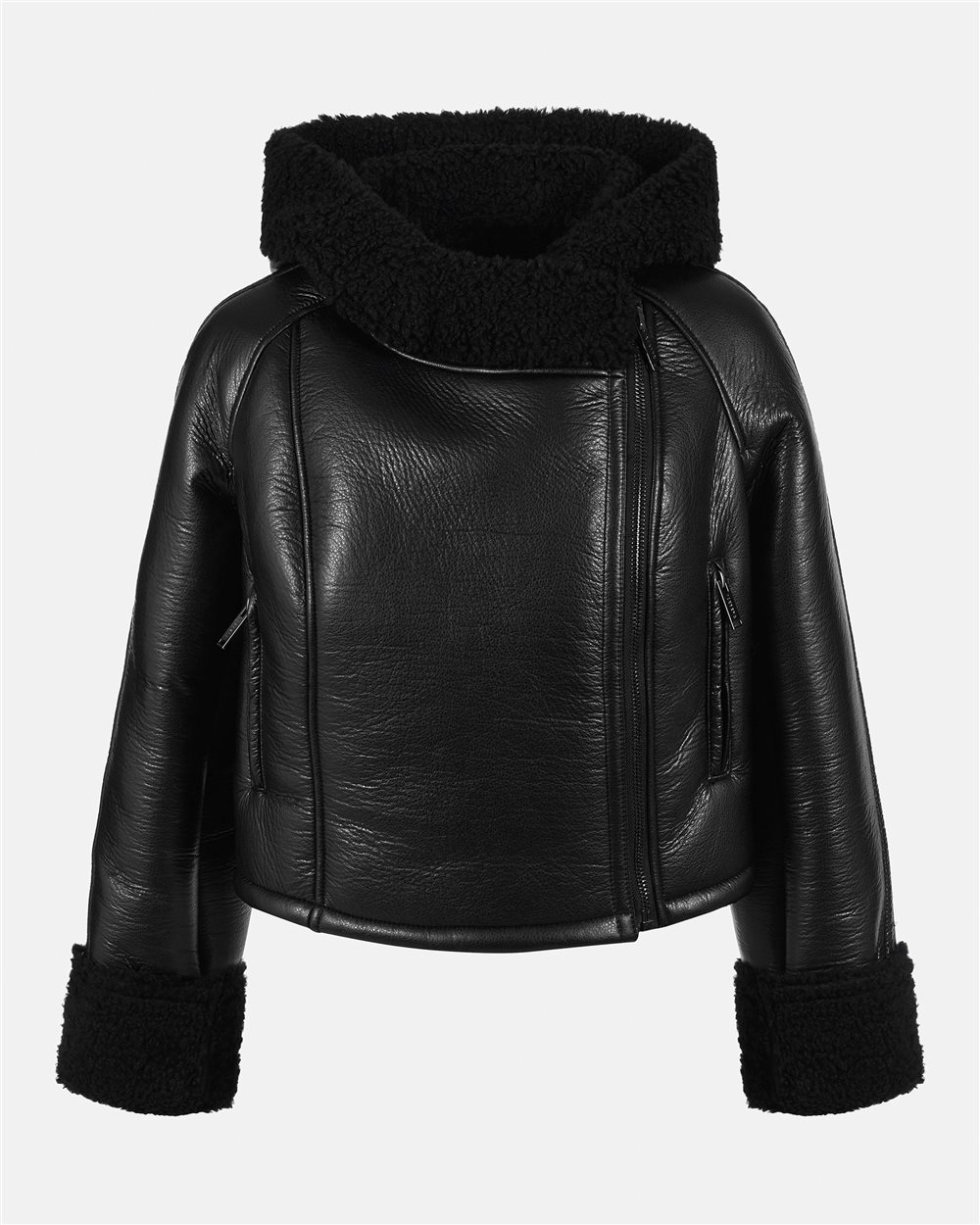 Eco-sheepskin biker jacket with zip