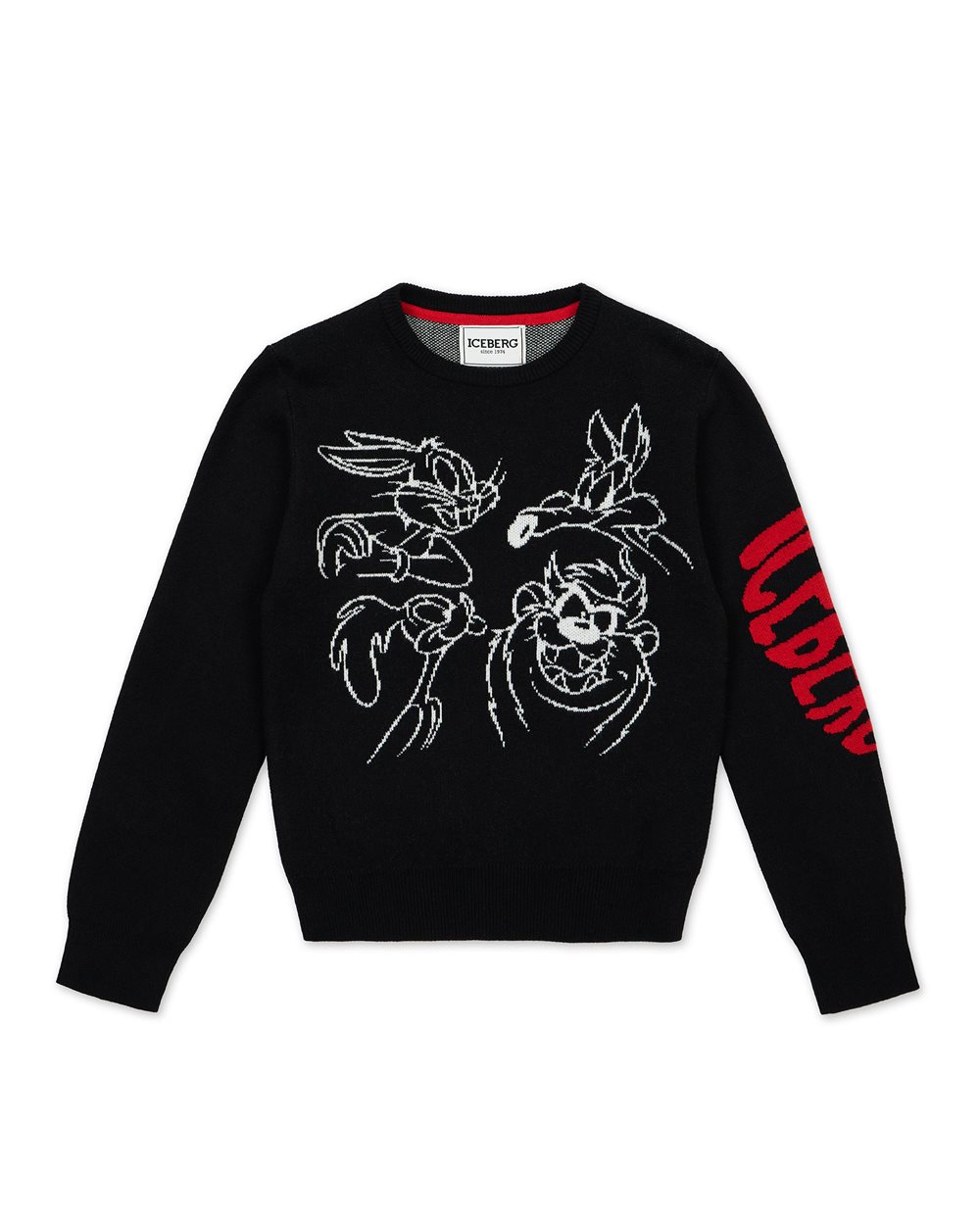 Black crew neck sweater with Looney Tunes designs Iceberg