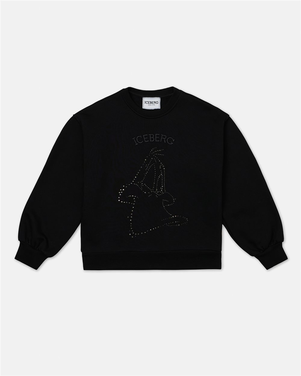 Black crewneck sweatshirt with studs and iceberg logo Iceberg