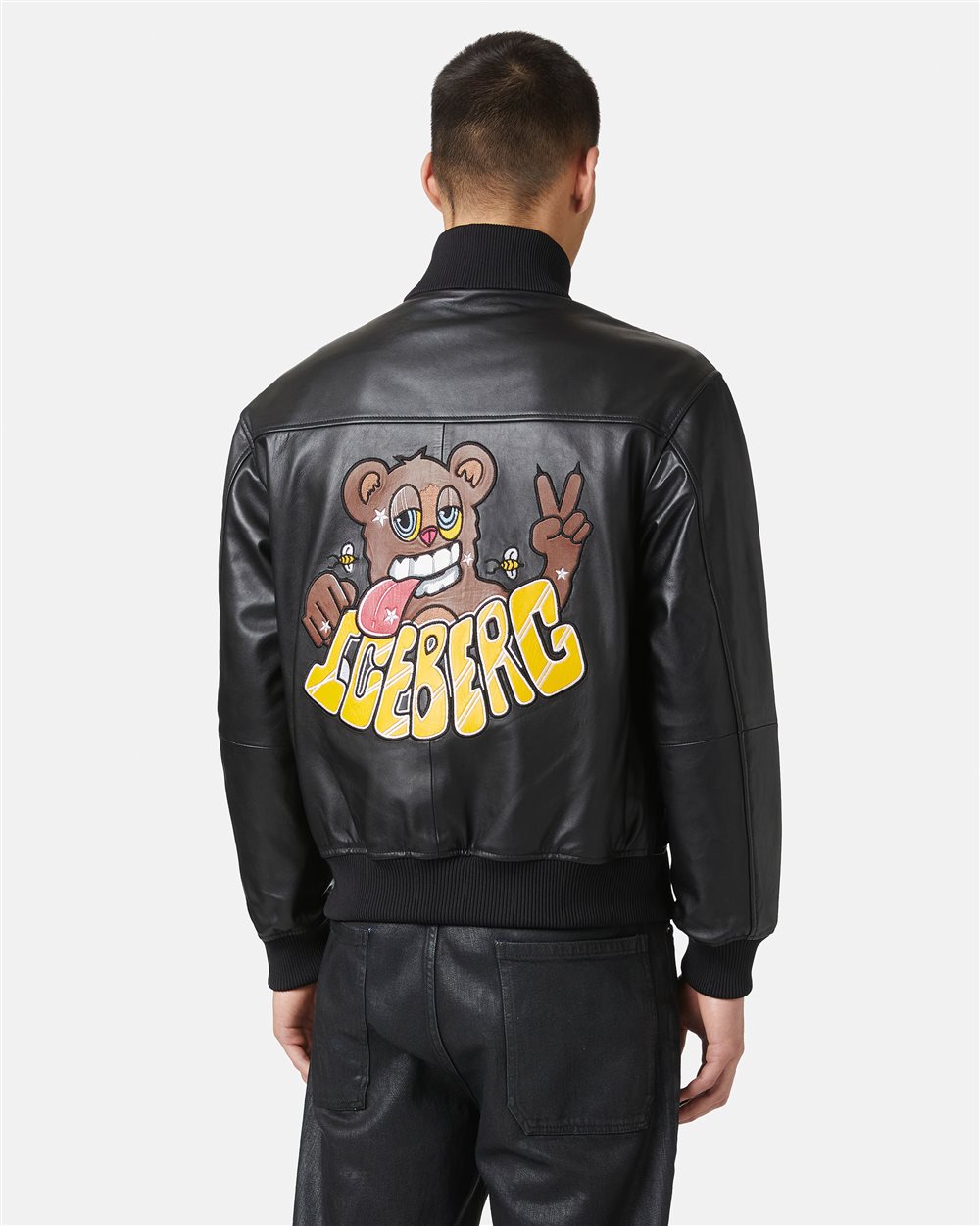 Leather bomber jacket with Bear detail Iceberg