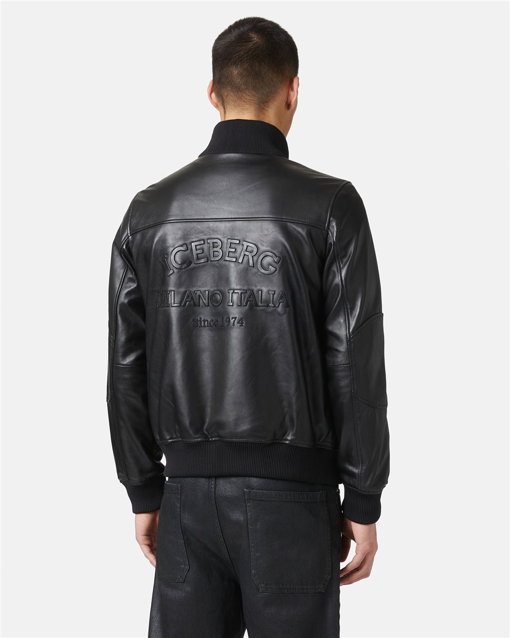 Leather bomber jacket with Iceberg logo