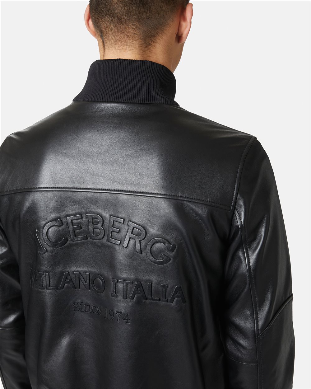 Leather bomber jacket with Iceberg logo